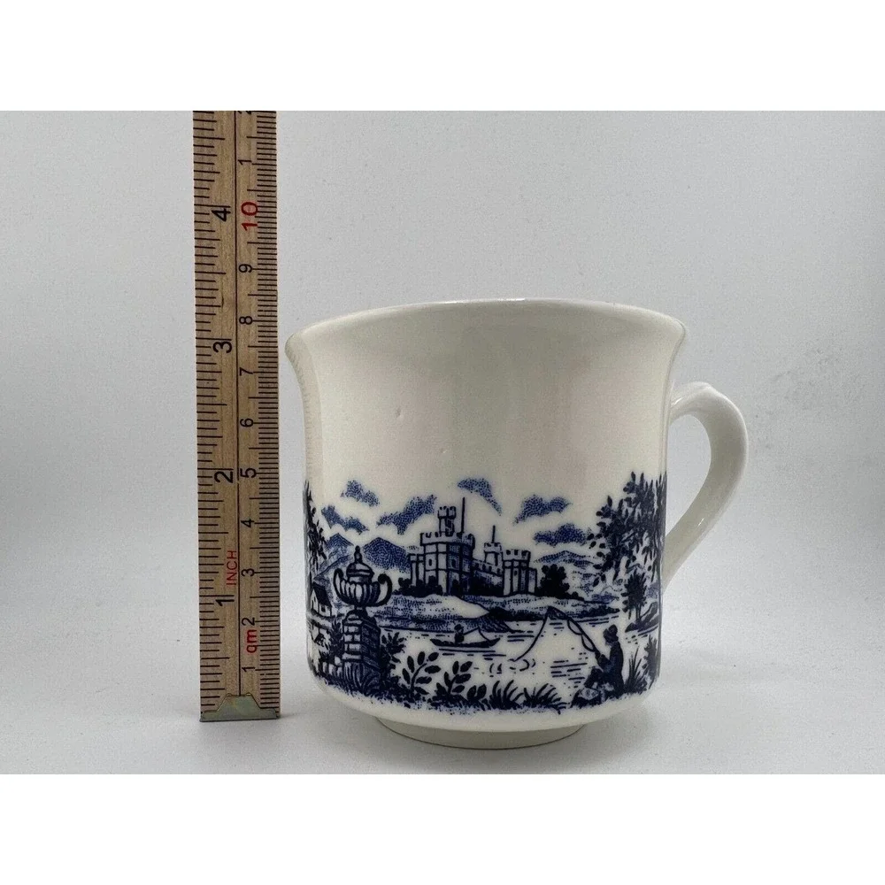 Vintage Blue & White Cottage Glossy Bone China Pastoral‎ Chinoiserie Coffee Cups